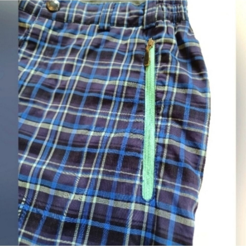 Columbia Plaid Capri Shorts Blue Turquoise Gray with Zippered Pockets - Picture 5 of 13